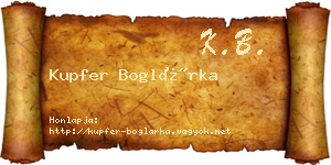 Kupfer Boglárka névjegykártya